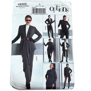Vogue Easy Options V8305 Sewing Pattern 12-16 Jacket Pants Dress Top
